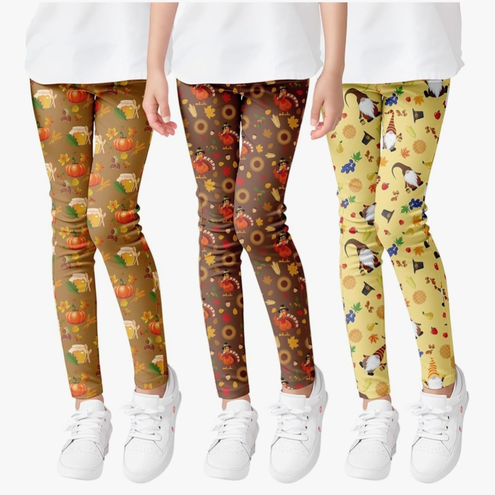 Brand New Set Of 3 Kids Autumn-Themed Leggings Set - Brown, Tan, Yellow